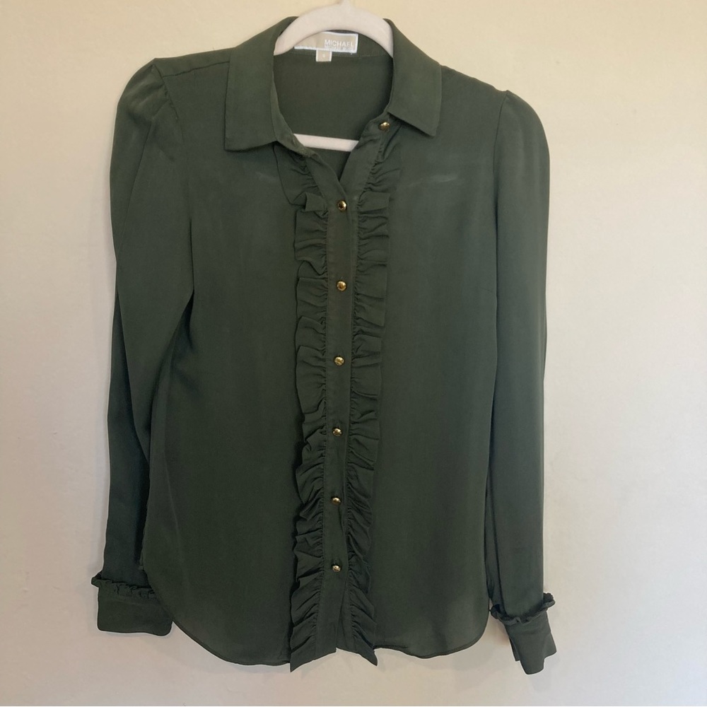 Michael Kors Olive Blouse w/ Gold Buttons - Size 0